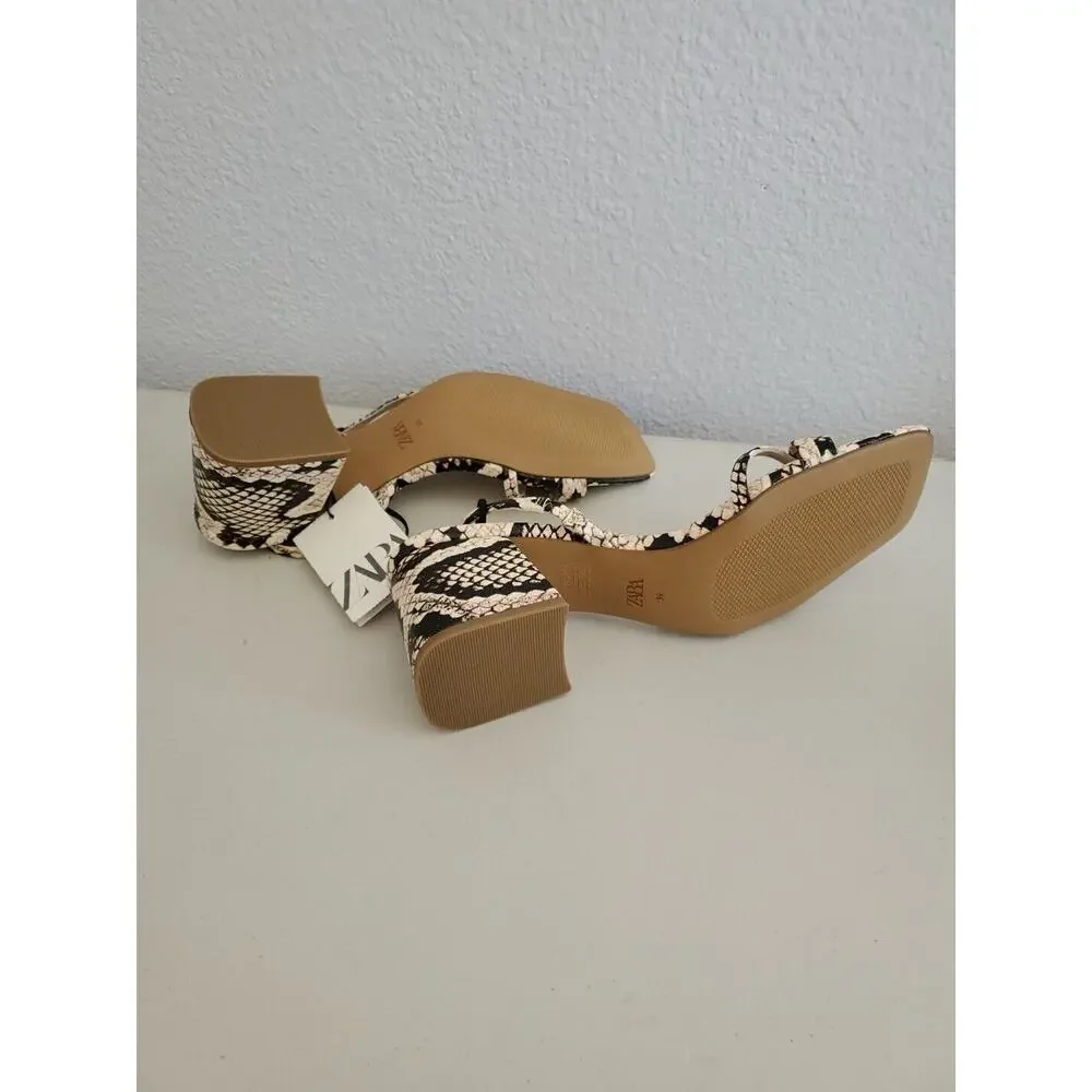 Zara Sandals Women 8 EUR 39 Snake Print Square Toe Block Air Fit Insole Foam - Picture 10 of 16